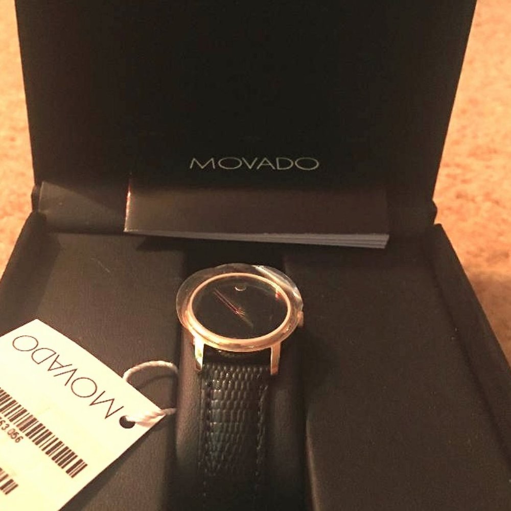 Movado Black Museum Gold Tone Leather Watch